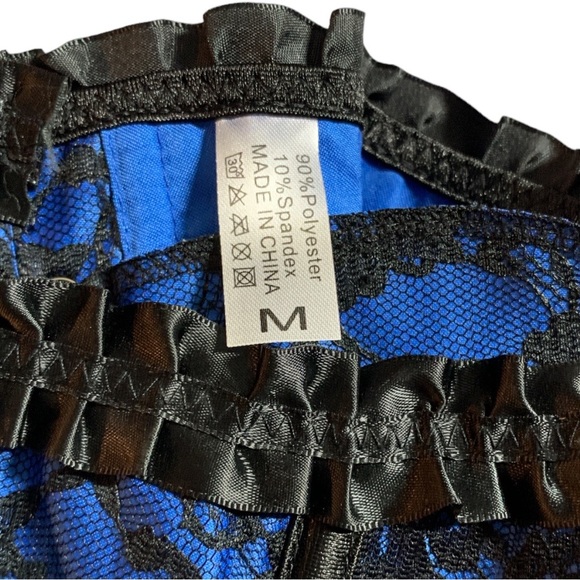 *NEW*Gorgeous Sexy Blue and Black Women Bustier Corset  Set Lace Up Bone… - Picture 16 of 17